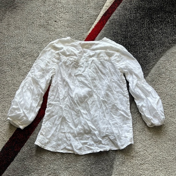 Maeve Anthropologie White Linen Peasant Long Sleeve Blouse - Picture 4 of 4